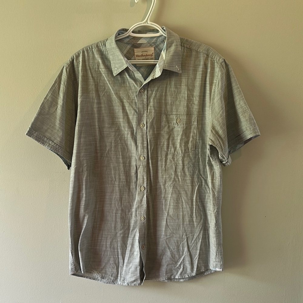 Gray and White Short Sleeve Button Up Shirt